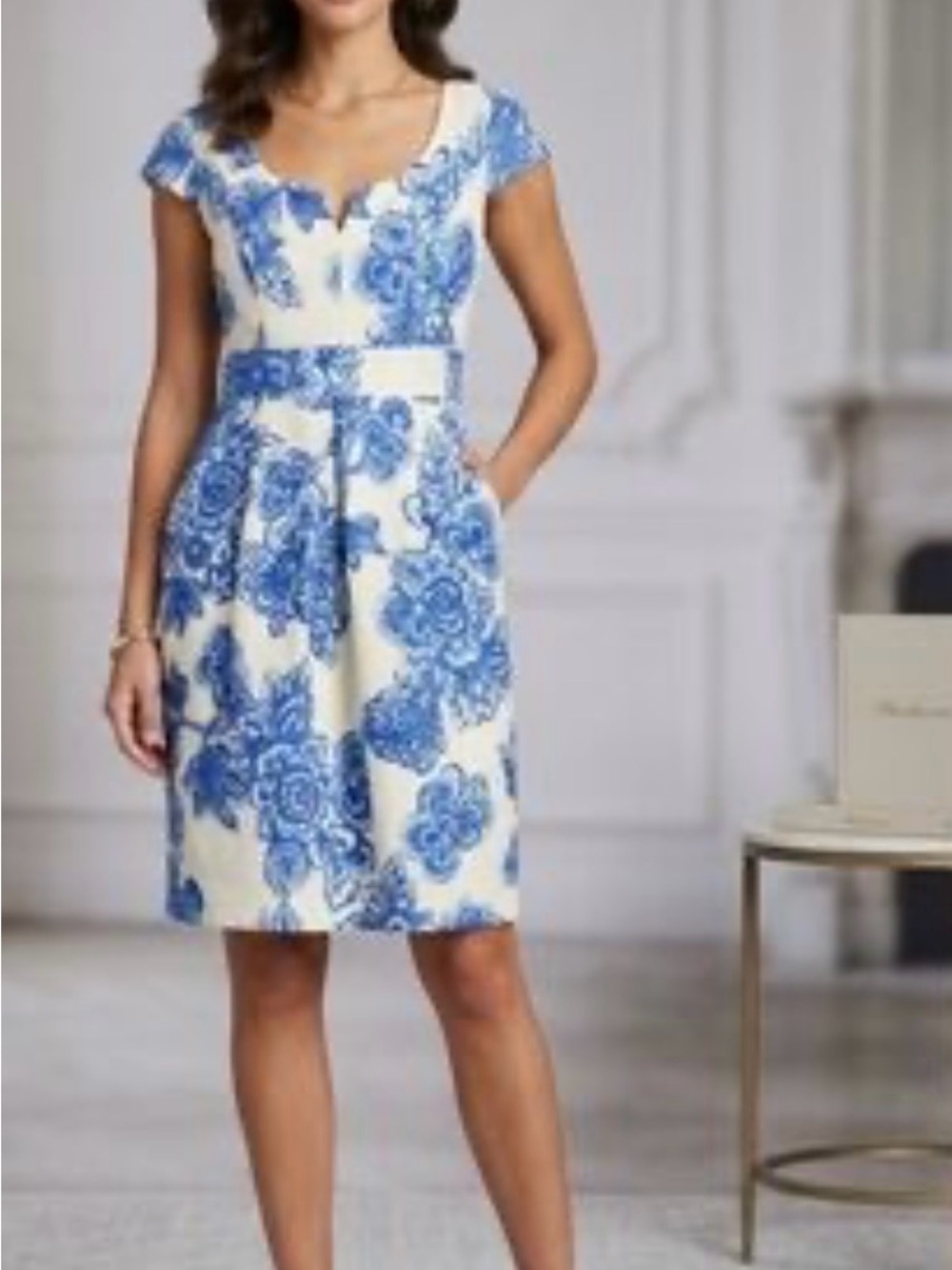 Shoshanna White Dress with Blue Floral Print